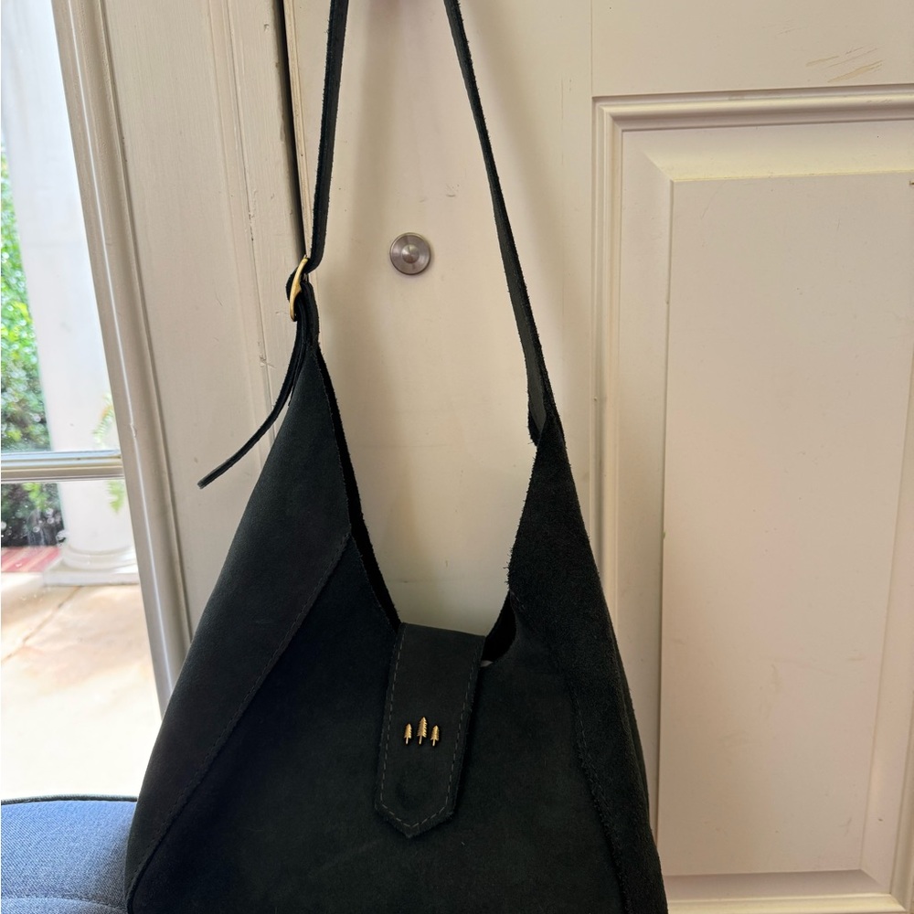Elegant Flora Peppercorn Suede Shoulder Bag
